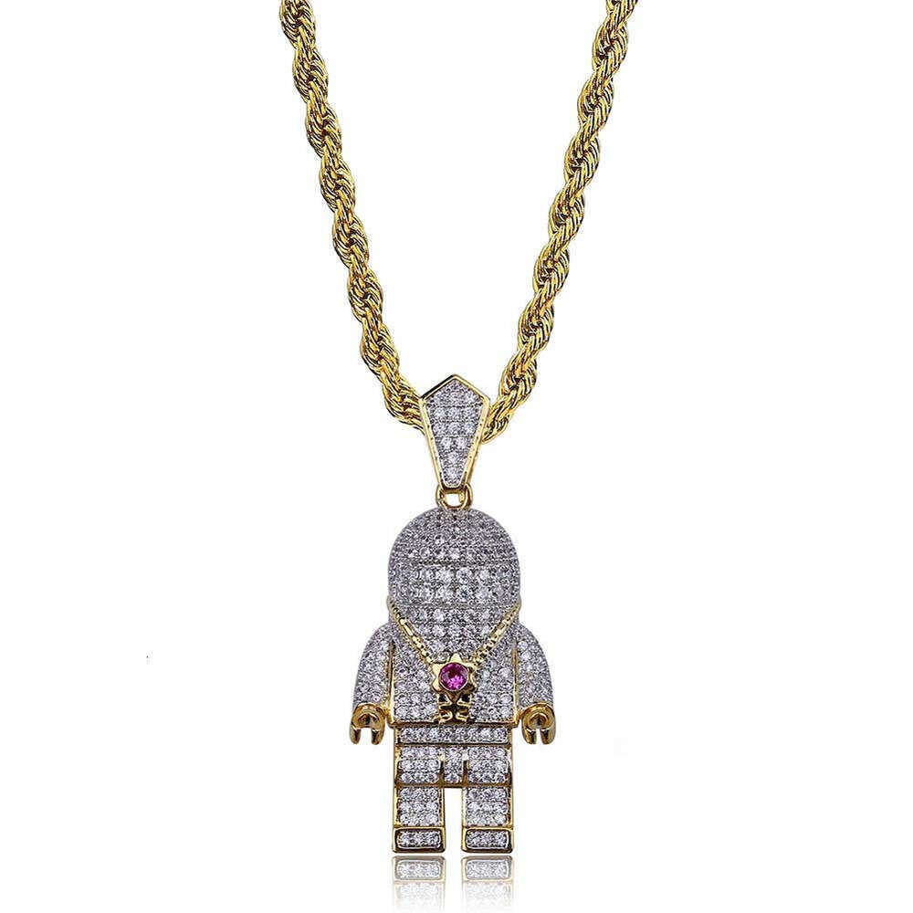 Personality Astronaut Pendant Micro Paved Zircon Hip Hop Men's Trendy Necklace