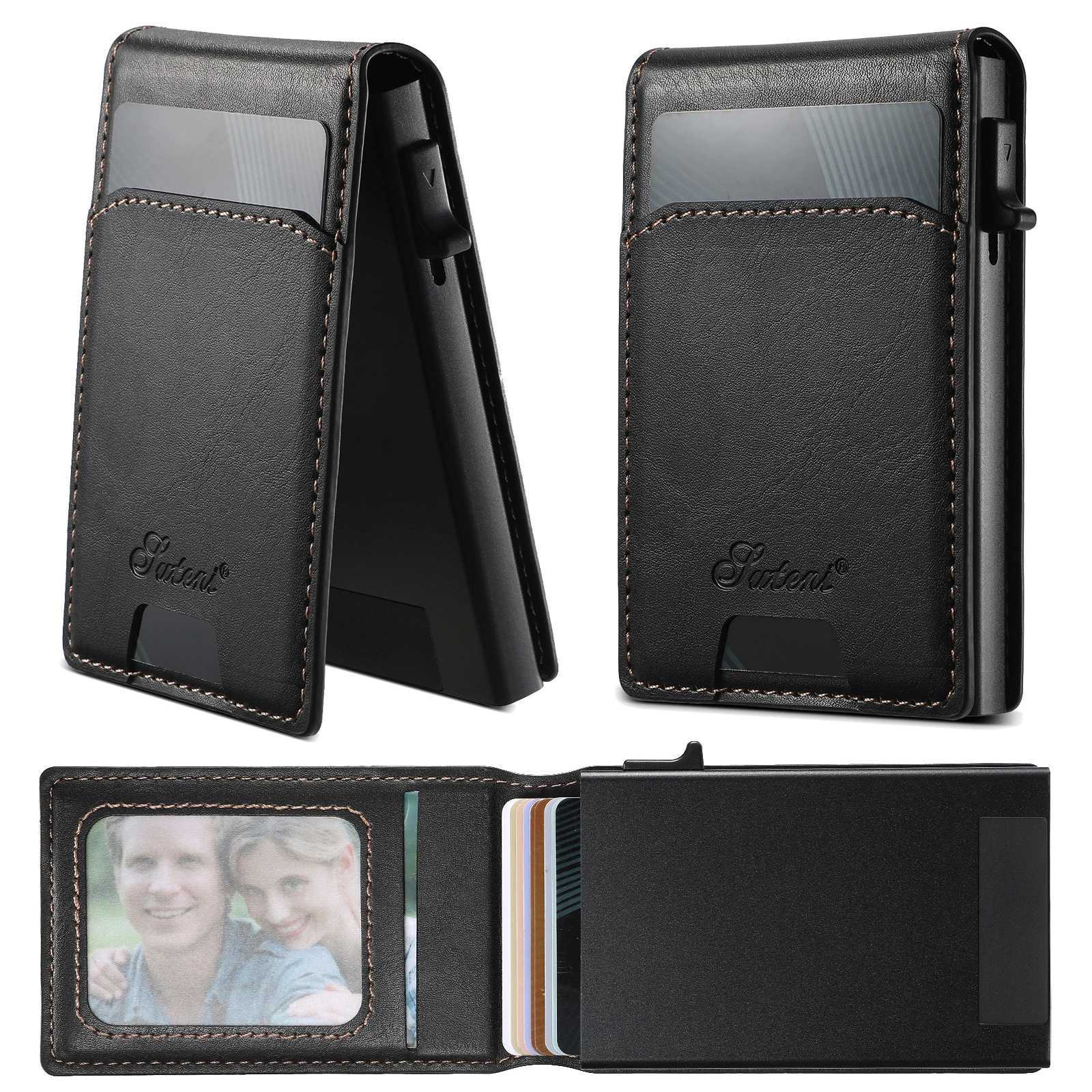 SUTENI Card Slot Wallet Flip Cover Faux Leather Button Card Box Pressing The Button Automatically Ejects The Card Z250621