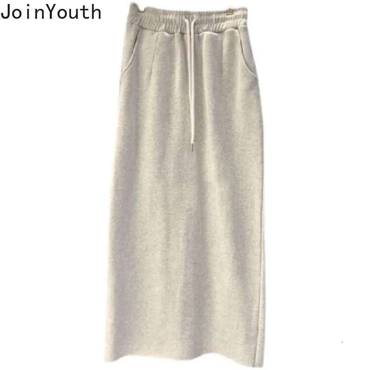 2025 Faldas Mujer De Moda Casual Skirts for Women High Waist Solid Color A-line Korean Jupe Bandage Fashion Bodycon Long Skirt