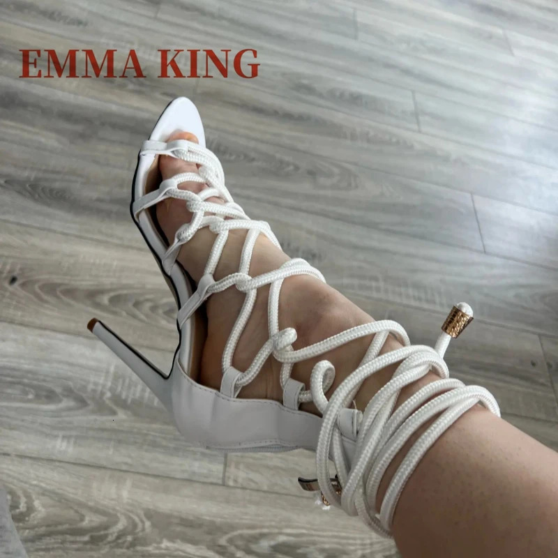 Summer Women Lace-up Gladiator Sandals Rope Wrap Peep Toe High Heel Sandal Sexy Club Party Dress Shoes Ladies Ankle Strap Sandal 250617