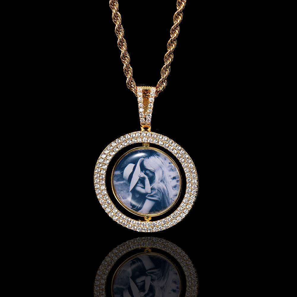 Hip Hop Frame DIY Creative Rotatable Hollow Double-Sided Round Photo Pendant Jewelry Trendy Brand 35d9