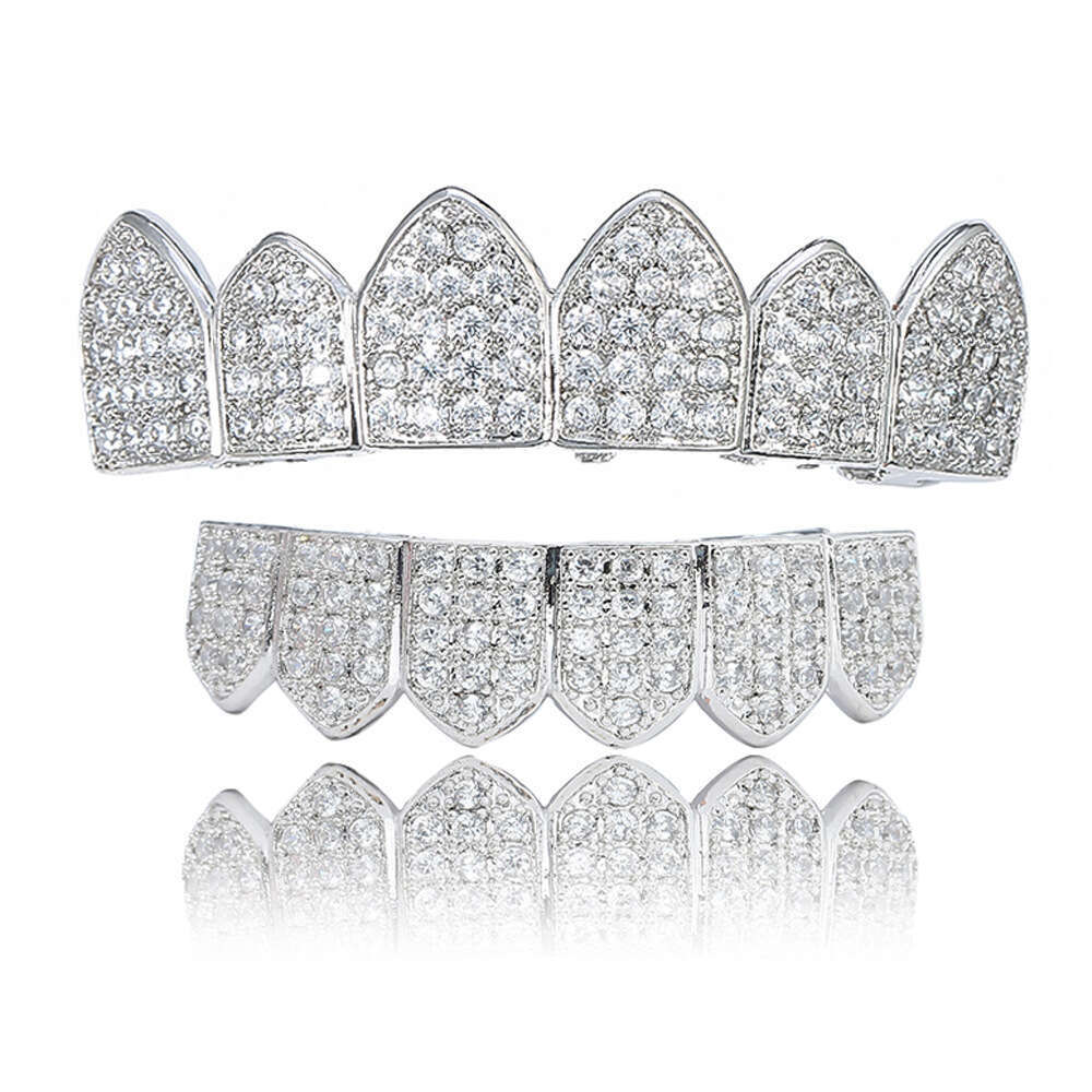 Micro Paved Zircon Sharp Halloween Costume Accessories Gold Teeth Set Hip Hop Jewelry 22f8