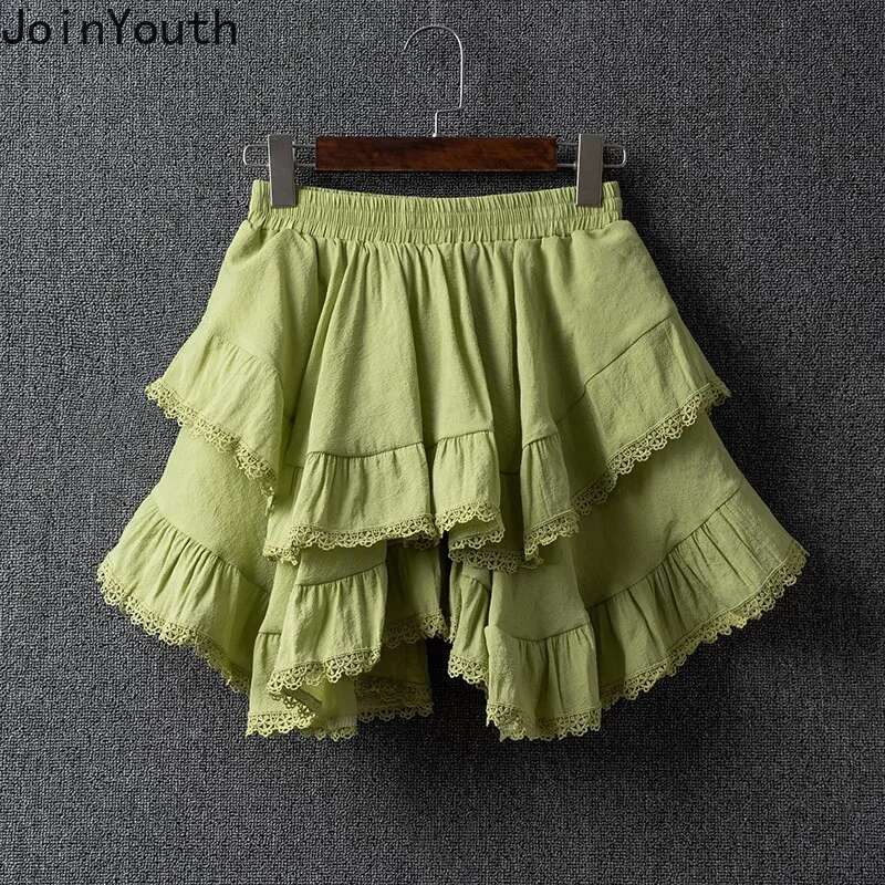 Summer Skirts Women Clothing 2025 Faldas Mujer De Moda Patchwork Lace Irregular Jupe Korean Saia Fashion Sweet White Mini Skirt