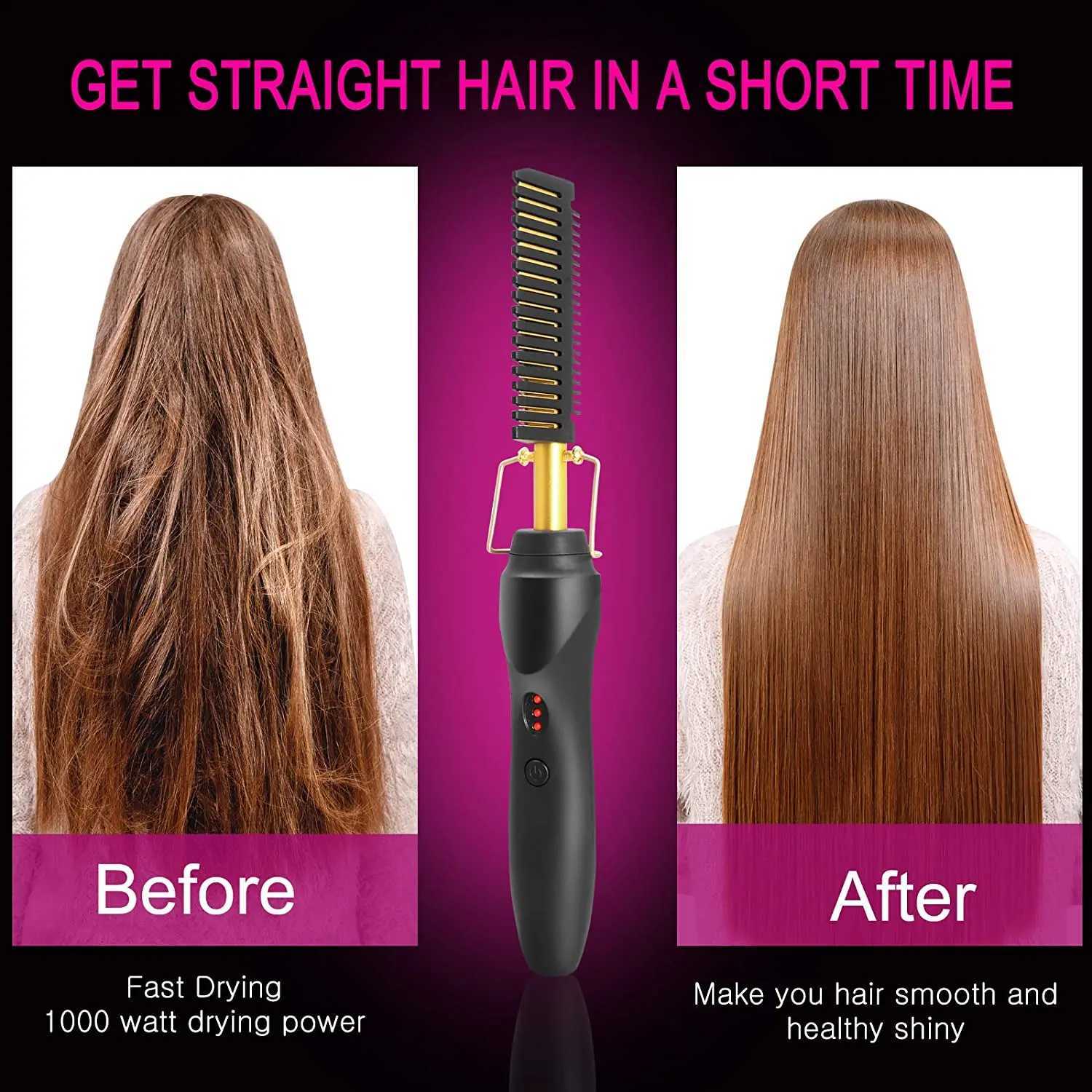 2 in1 Hot Comb Hair Straightener Electric Heating Comb Fast Heating Portable Travel Anti-Scald Beard Straightener Press CombXJ250621