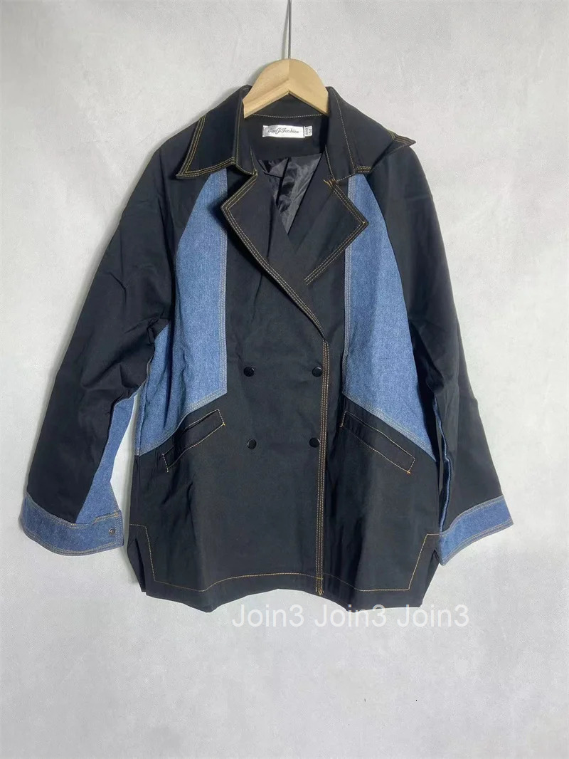 Harajuku Jackets for Women Denim Patchwork Casual Oversized Coats Outwear Fashion Contrast Color Clothes Y2k Coat Korean Tops