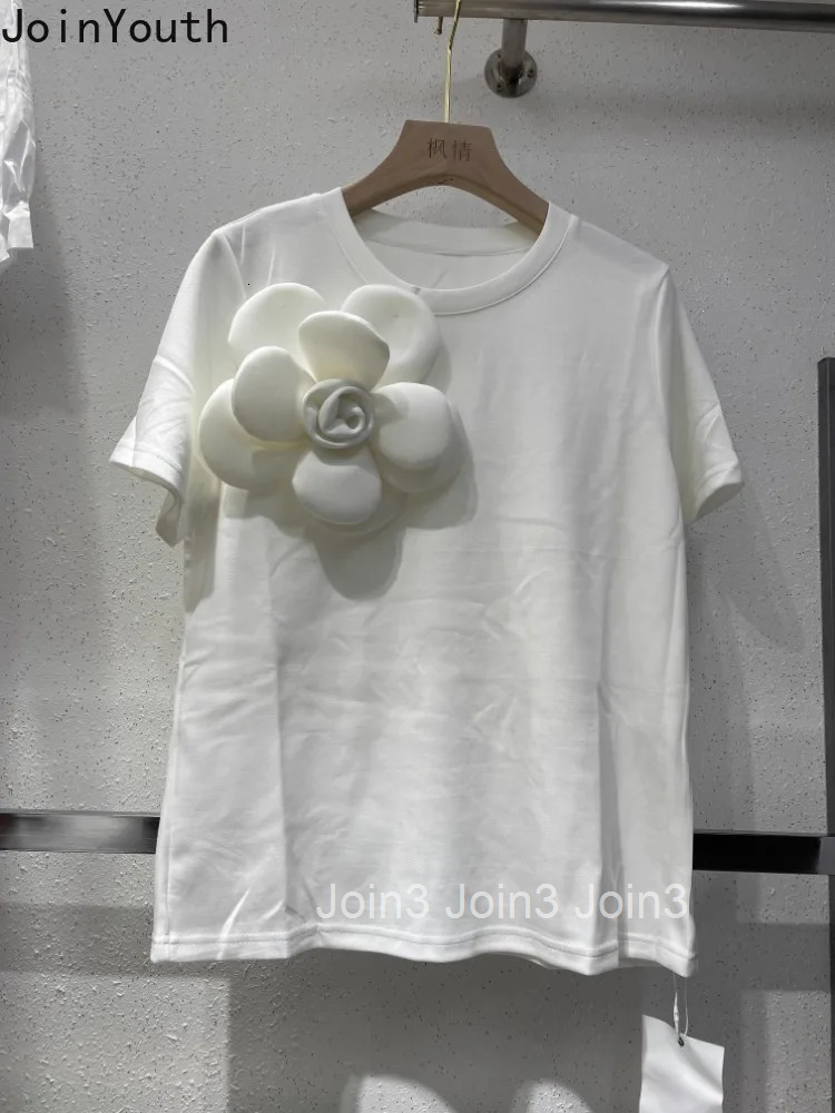 White Woman Tshirts 2025 Ropa Mujer Short Sleeve O-neck Loose Y2k Tops Fashion Summer T Shirts 3D Floral Casual Korean Tees