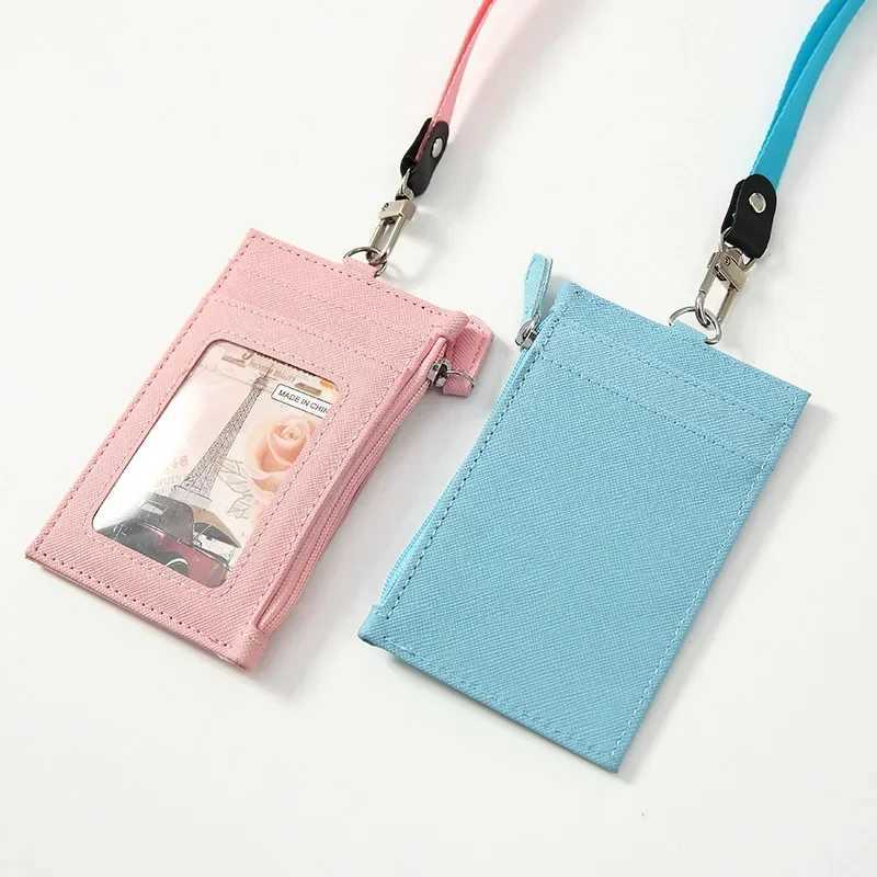 Women Men PU Leather Card Holder Neck Strap Lanyard Business Credit ID Card Badge Wallet Coin Purse Pouch Bus Card Bags Case Z250621