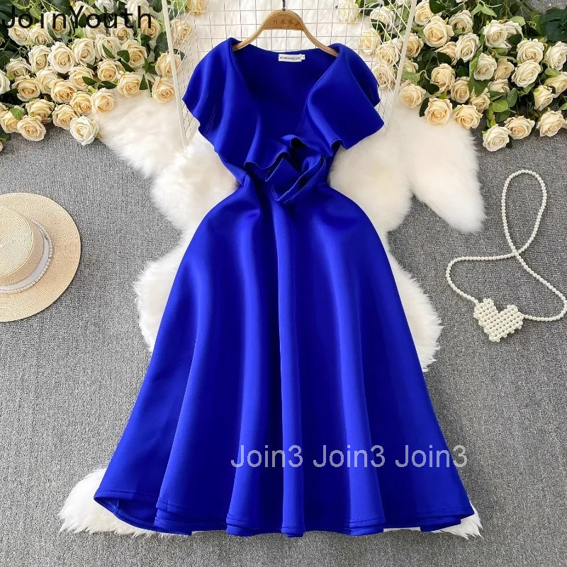 Party Dress Womens Clothing V-neck Slim Waist 3D Floral Robe Femme 2025 Vestidos De Mujer Temperament Summer A-line Dresses