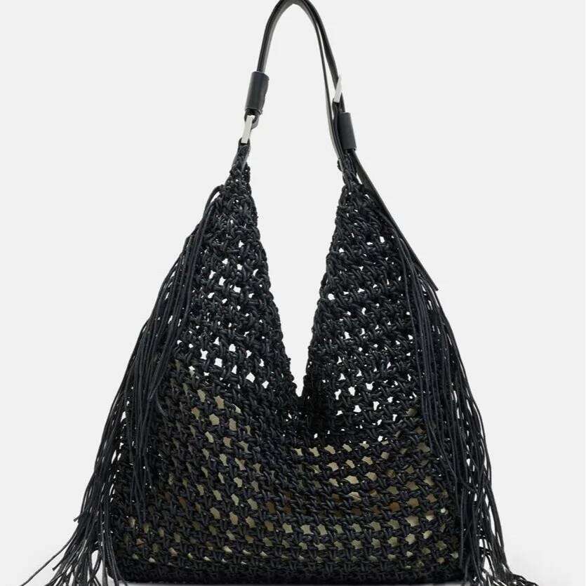 Designer Tote Women 2025 New Large Capacity Bohemian Style Beach Handmade Woven Hollow Out Tassel Shoulder Bag