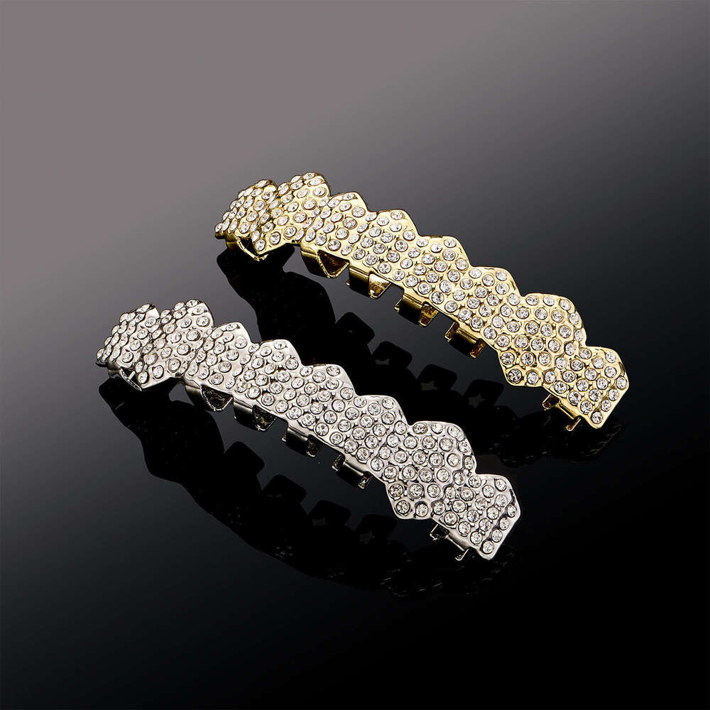 Hip Hop Eight Gold Grills Full Dia Sharp Teeth Single Row Personality Accessories Halloween