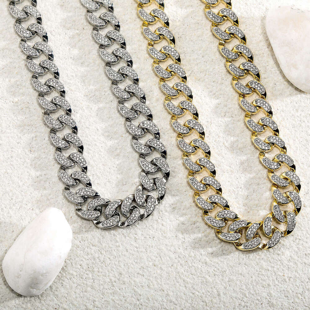 Full Dia 14MM Cuban Chain Hip Hop Necklace Jewelry Copper Inlaid Zircon Men's Punk