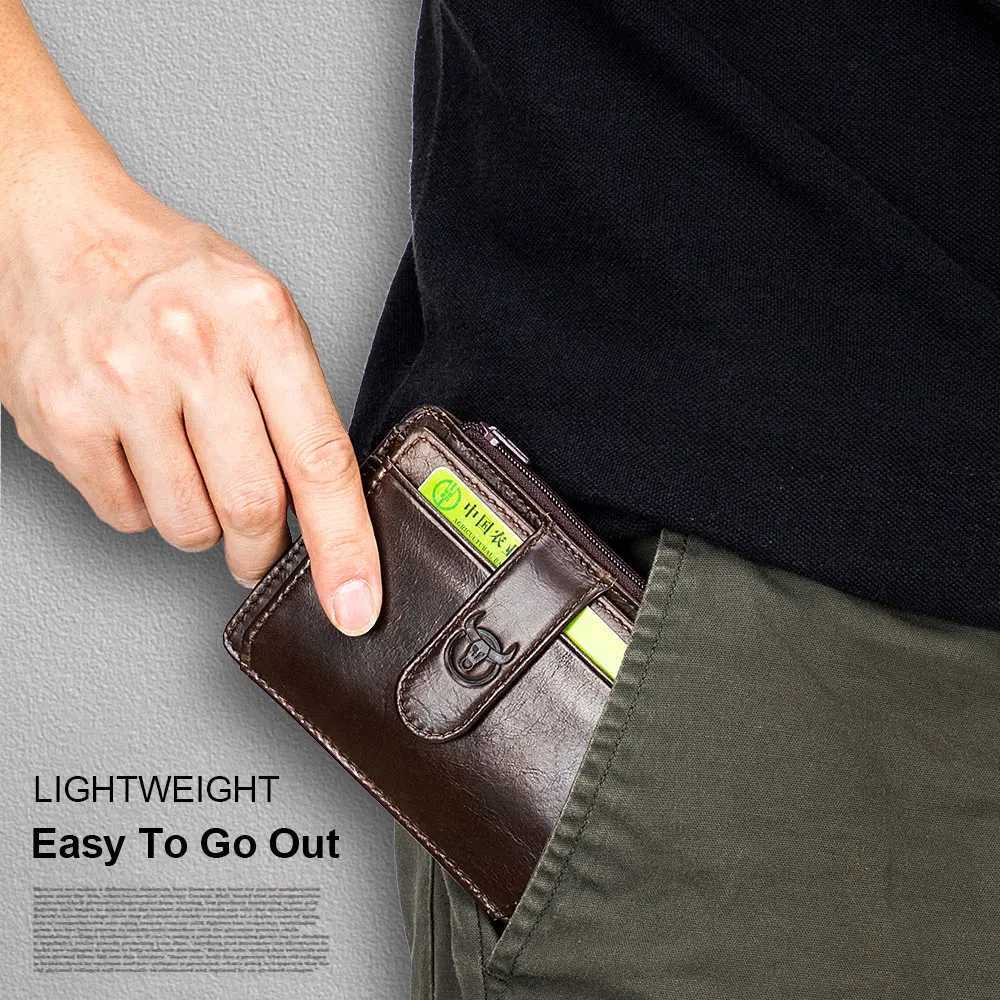 BULLCAPTAIN Genuine Leather RFID Blocking Zipper Card Holder Credit Cart Wallet Mini Slim Wallet Card ID Holders for Men Business Z250621