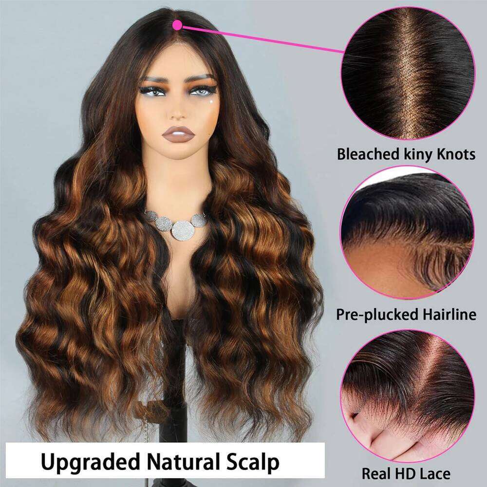 9x6 Wear and Go Glueless Plucked Pre Cut 1B/30 Highlight Ombre Lace Front Wig Body Wave Human Hair Wigs