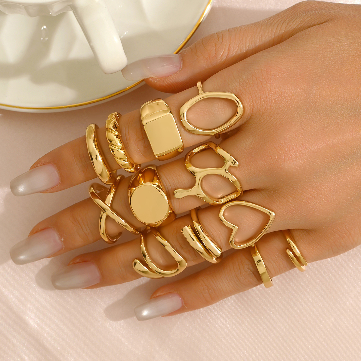 Line Jewelry Set High-End Sense Round Design Open Ring For Women