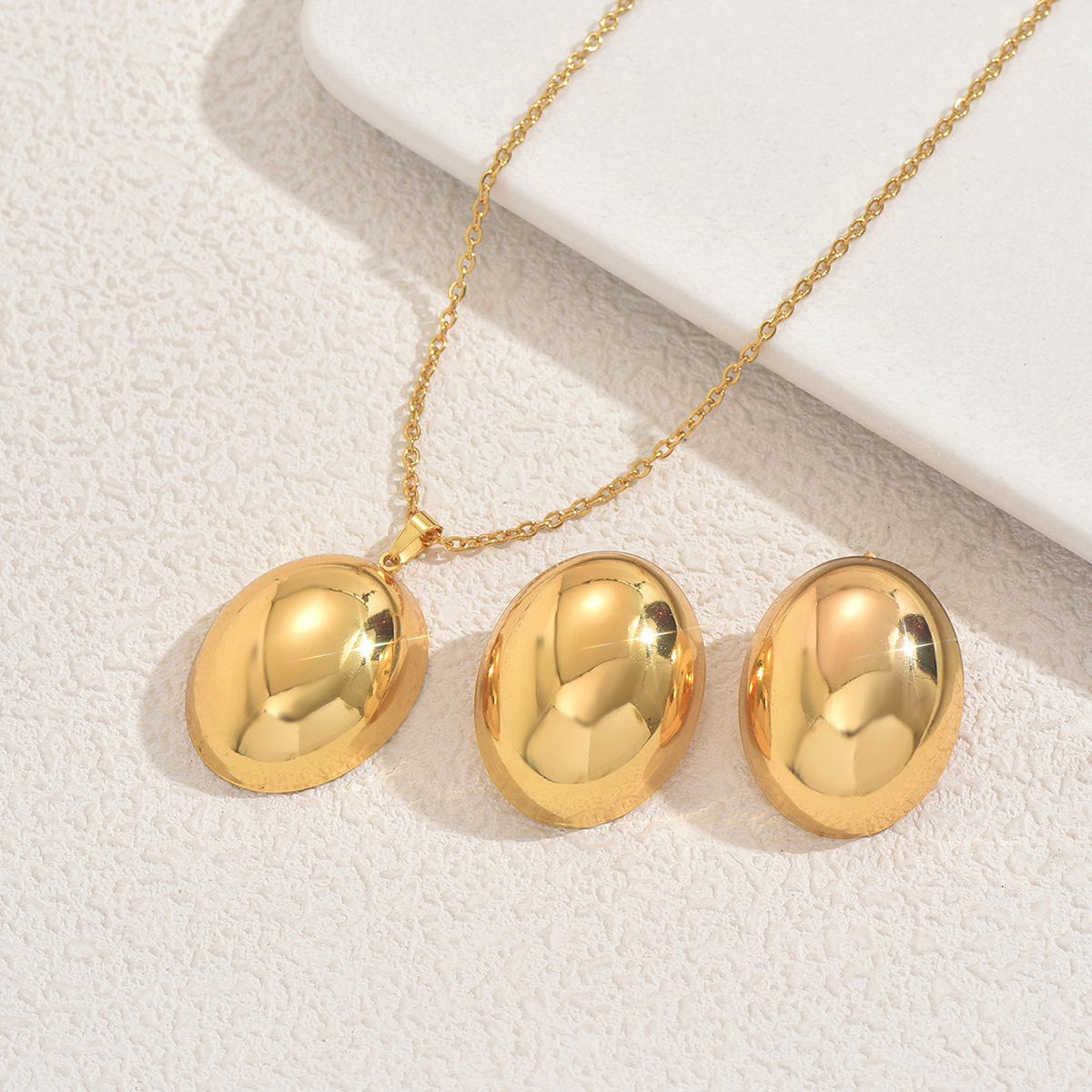 Wind Women's Long Pendant Necklace Circle Metal Design Earrings Jewelry Set For Women