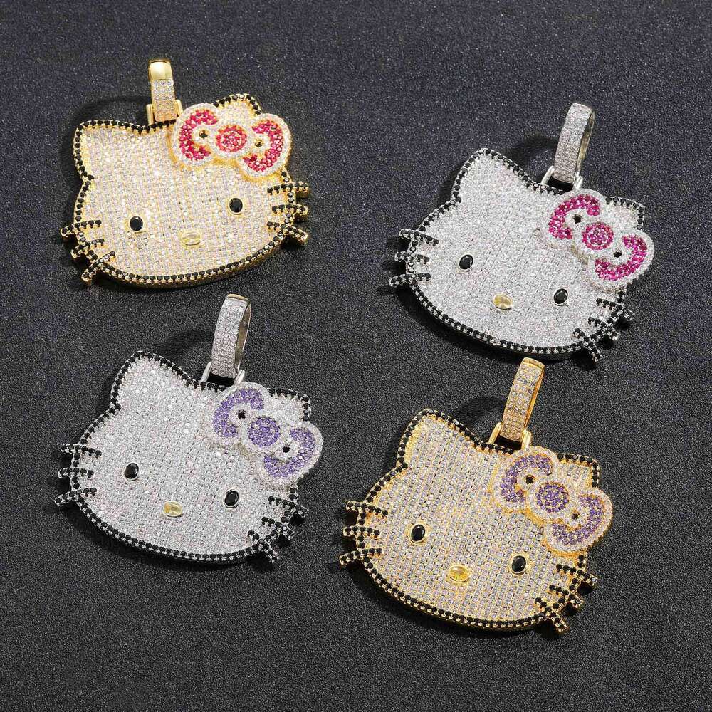 New Cat Pendant Small Animal Cute Unisex Pink Zircon Solid Personality Hip Hop Necklace e921