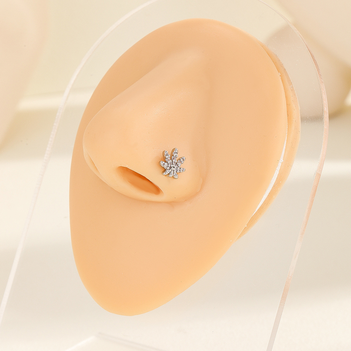 Piercing Stud For Women, Personalized Style, Maple Leaf Inlaid With Zircon, Full Design Ring, Nose Jewelry
