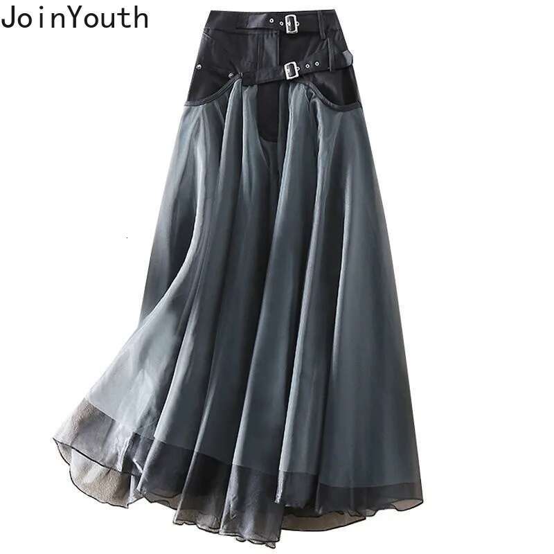 Y2k Skirts Women Clothing Patchwork Gauze A-line Saia High Waist Fashion Jupe Contrast Color Casual Skirt Faldas Mujer De Moda