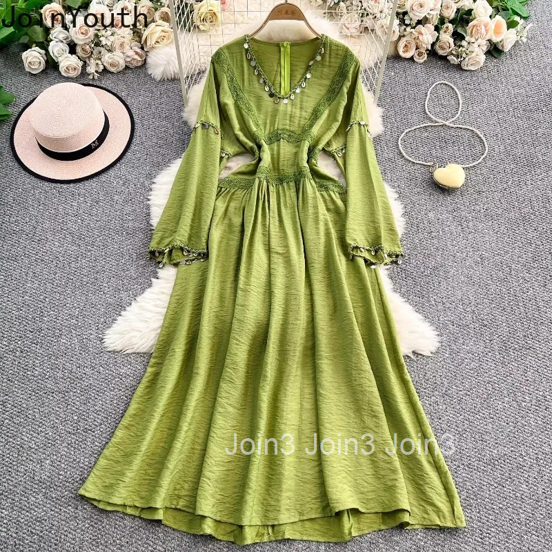 Elegant Woman Dress V-neck Flare Sleeve Slim Waist Robe Femme 2025 Vestidos De Mujer Chic Tassel Vintage Summer Maxi Dresses