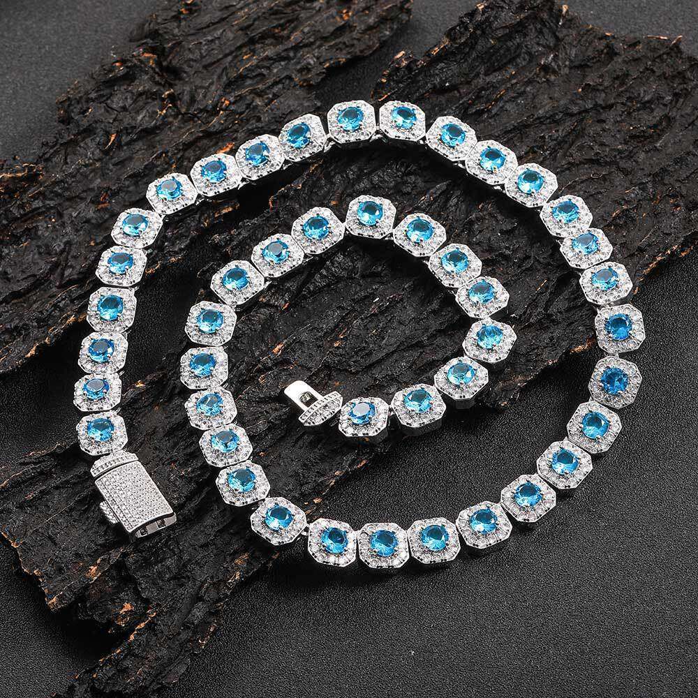 12mm Flip Cover Buckle Colorful Zircon Rock Candy Chain Trendy Brand Personality Hip Hop Necklace Jewelry da37