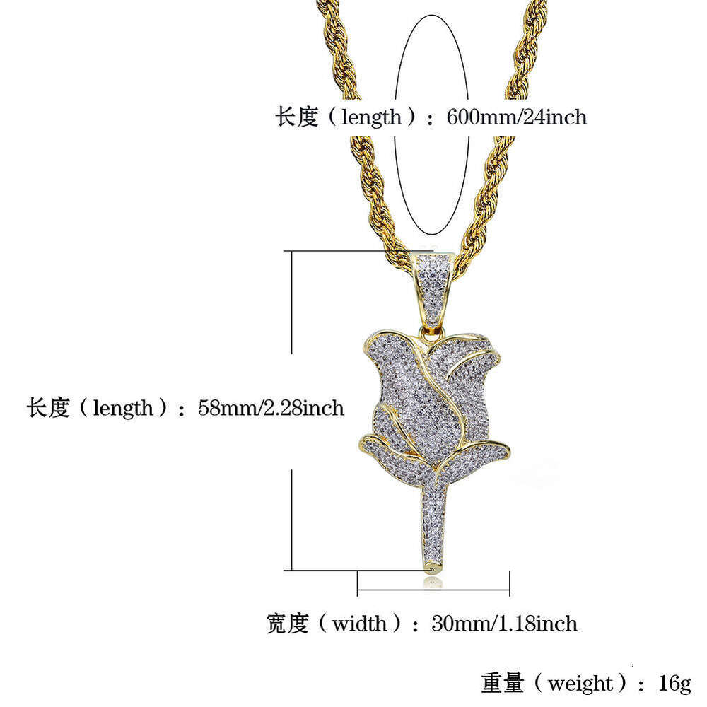 Rose Flower Full Dia Zircon Personality Unisex Trendy Ins Hip-Hop Necklace