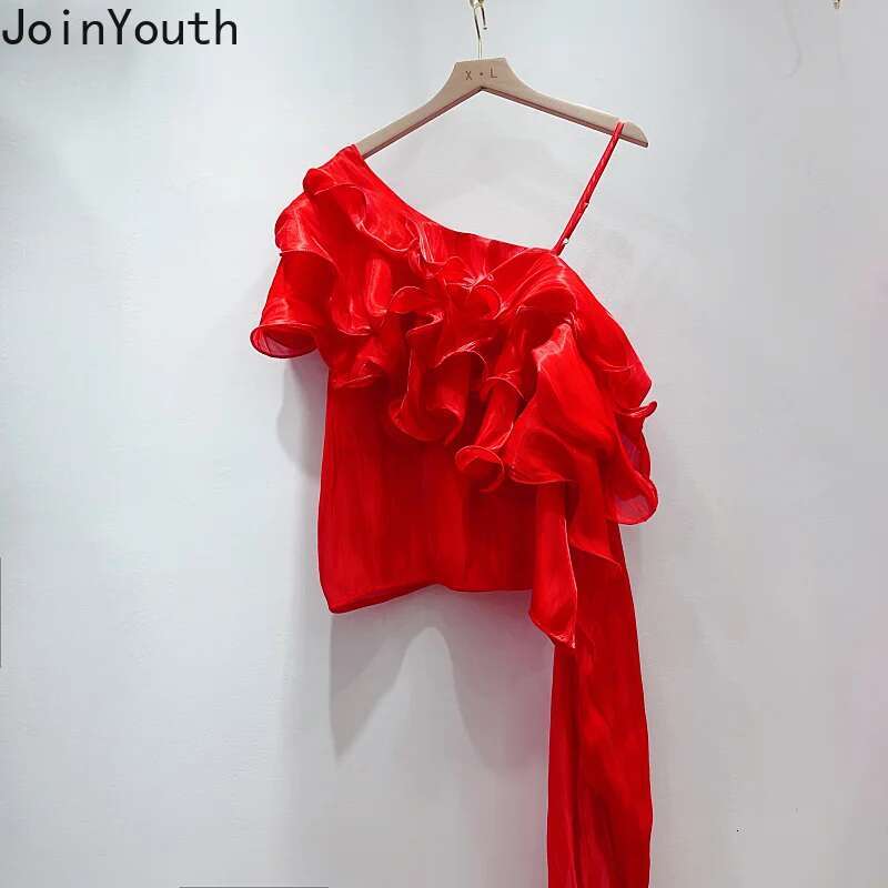 Sexy Camisas De Mujer Summer Blouse 2025 Women Clothing Sleeveless Off Shoulder Shirts Crop Tops Chic Irregular Ruffles Blouses
