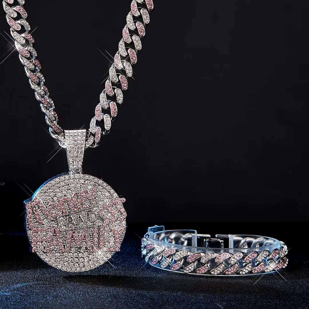 Bold Hip-Hop Money Family Bling Pendant Personalized Moissanite Diamond on Gold Unique Hip-Hop Jewelry