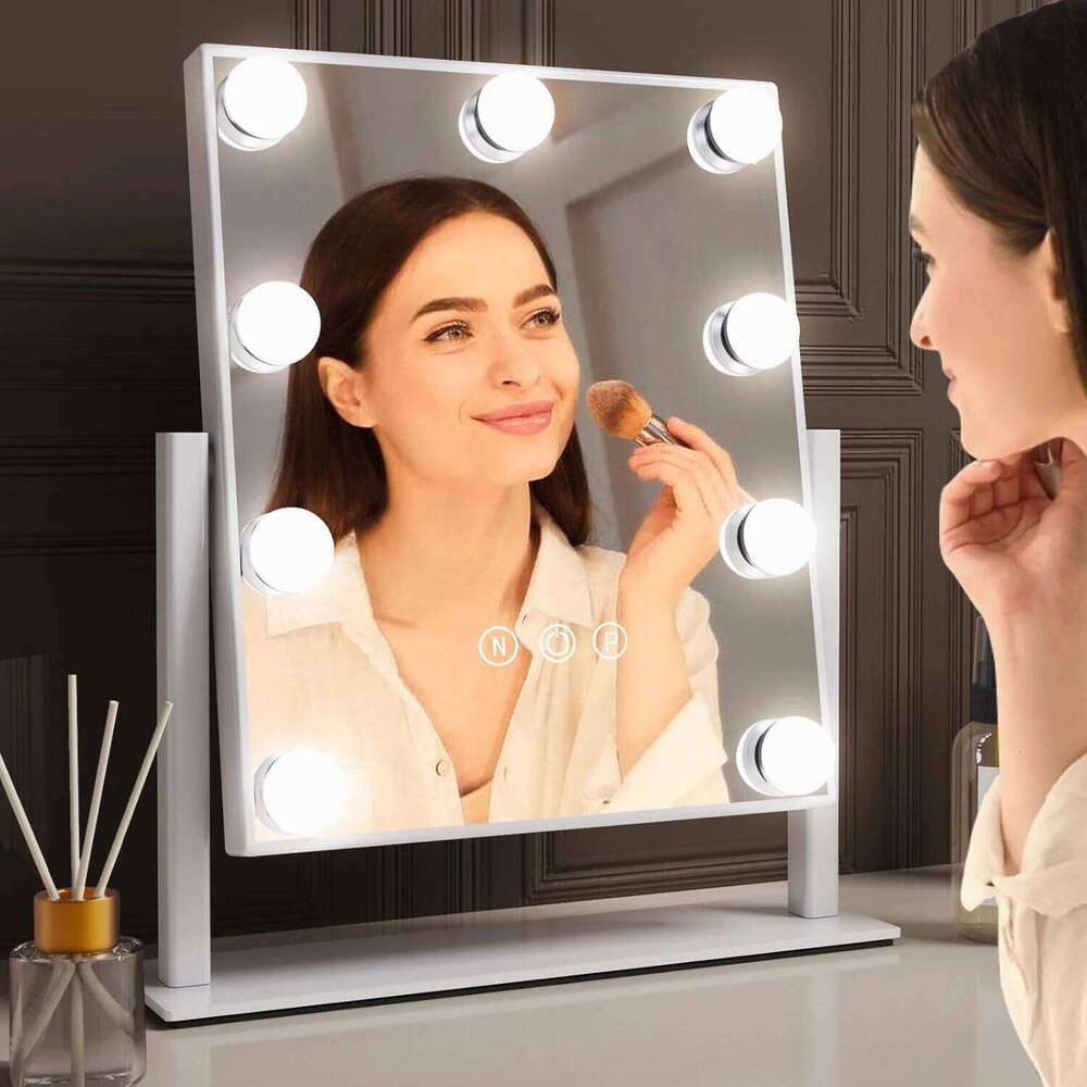 Vanity Lights Hollywood Makeup Mirror With 9 LED Bulbs 3 Color Lighting 360°Rotation For Dressing Room & Bedroom