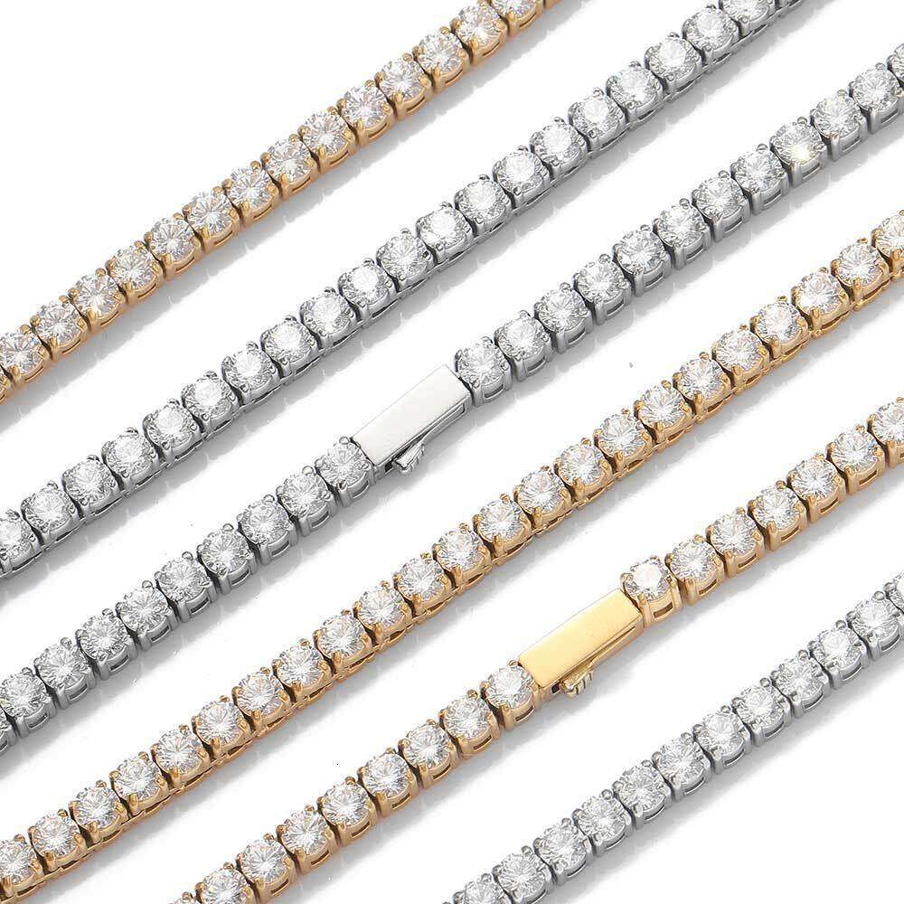 4mm Spring Clasp Stainless Steel Single Row Dia Micro Pave Zircon Hip Hop Necklace Tennis Chain 2adc
