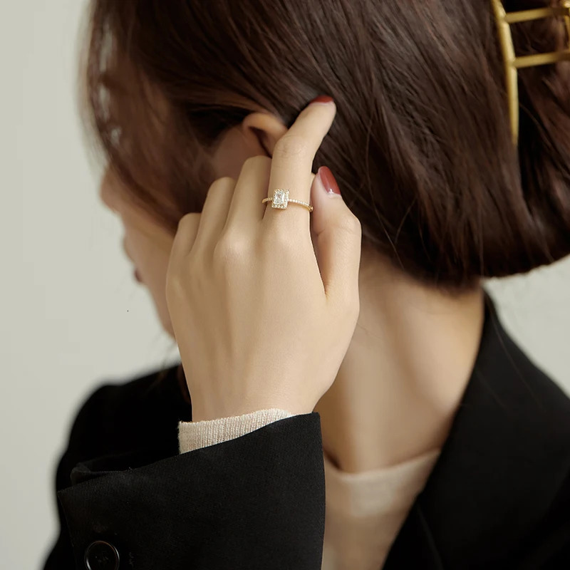 Exquisite Simple Square Zircon Gold Color Open Rings For Woman 2025 Salary Goth Jewelry Wedding Party Girls Student Ring 250617