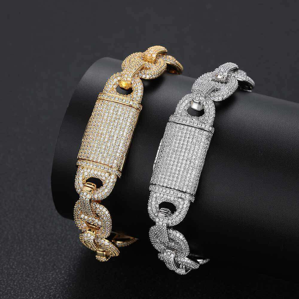 Hip Hop 16mm Pig Nose Bubble Cuban Chain Zircon Jewelry Accessories Men's Bracelet c6cb