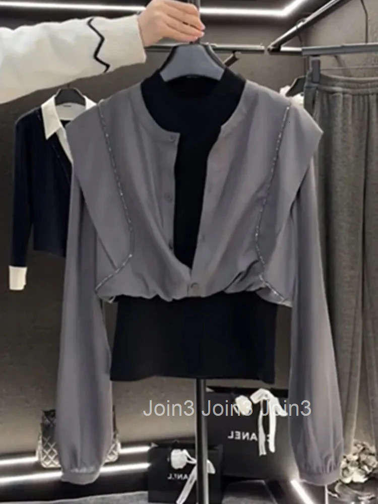 Fake Two Women Blouses 2025 Blusas Mujer De Moda Long Sleeve Fashion Contrast Color Shirts Korean Temperament Blouse Tops 63e842