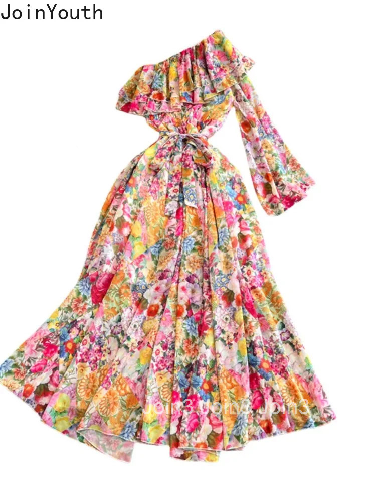 Summer Dress Womens Clothing Floral Flare Sleeve Vintage Robe Femme Off Shoulder Bohemian Maxi Dresses 2025 Vestidos De Mujer
