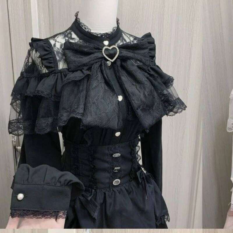 Japanese Kawaii Lolita Lace Patchwork Blouses Women Haruku Single Breasted Sweet Shirts Summer Girly JK Bow Tops Blusas