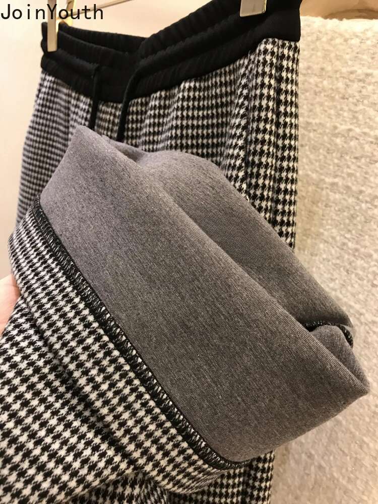 Plaid Wide Leg Pants Women High Waist Casual Thicked Pantalon Femme Vintage Woolen Straight Korean Trousers 2025 New Bottoms