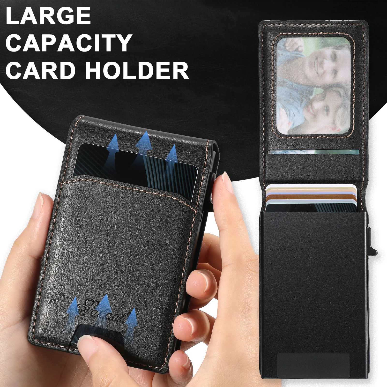 SUTENI Card Slot Wallet Flip Cover Faux Leather Button Card Box Pressing The Button Automatically Ejects The Card Z250621