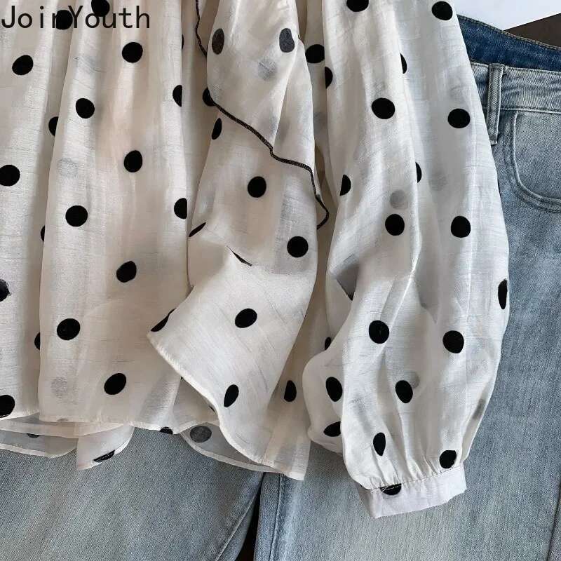 Polka Dot Blouses for Women O-neck Long Sleeve Loose Shirts 2025 Blusas Mujer De Moda Fashion Sweet Ruffles Summer Blouse Tops