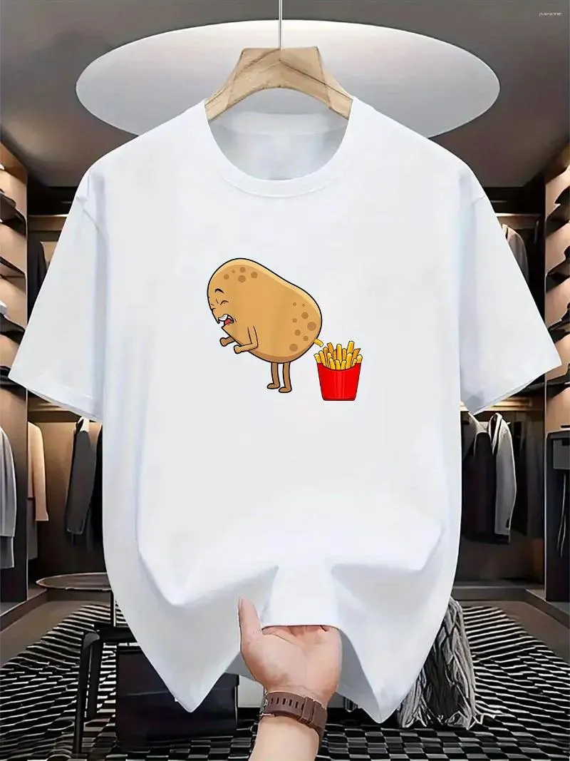 T Shirts Women's Men'S Casual Crew Neck T-Shirt Polyester Knit Fabric Regular Fit Short Sleeve With Potato To French Fries Graphic