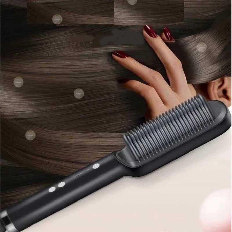 2 In 1 Hair Straightening Brush Negative Ion Hair Straightener Heating Comb Multifunctional Stying ToolXJ250621
