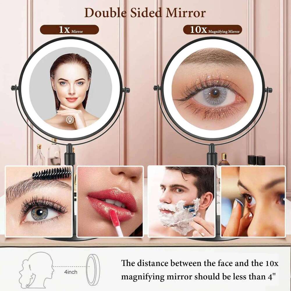 3 IN 1 Lighted Makeup Mirror 8 Inch 1X/10X Magnifying LED Vanity Mirror,3 Color Lights,Adjustable Brighess.Gifts For Women