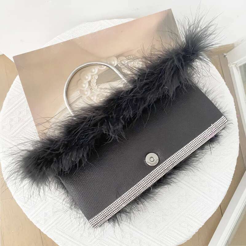 Luxury bag Fashion Ostrich Fuax Fur Feather Tote Bag Ladies Bling Dinner Party Wedding Handbag