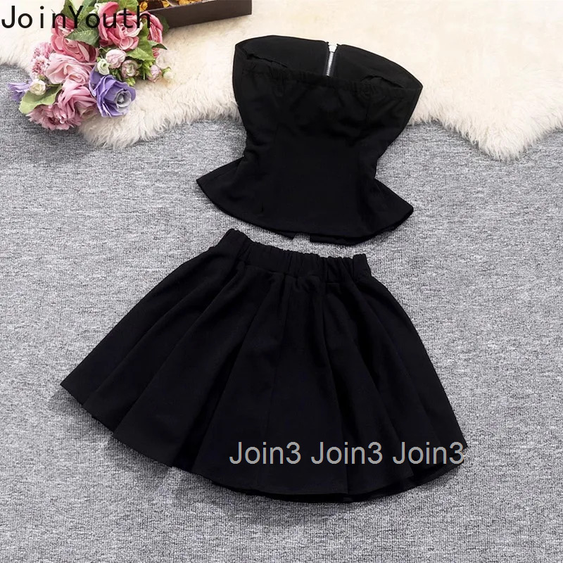 2 Piece Sets Women Clothing Skirt Outfits Zipper Pocket Sexy Crop Tops High Waist A-line Mini Skirts Suit Fashion Summer Set