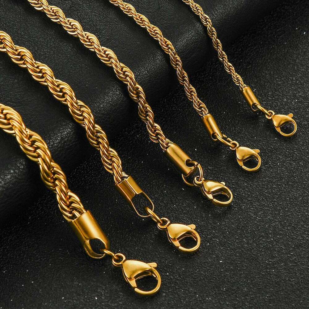 2/3/4/5/6mm Stainless Steel Twisted Rope Chain Necklace for Men Women Gold Color Plated Neck Chains Choker Metal Jewelry Gift Good quality