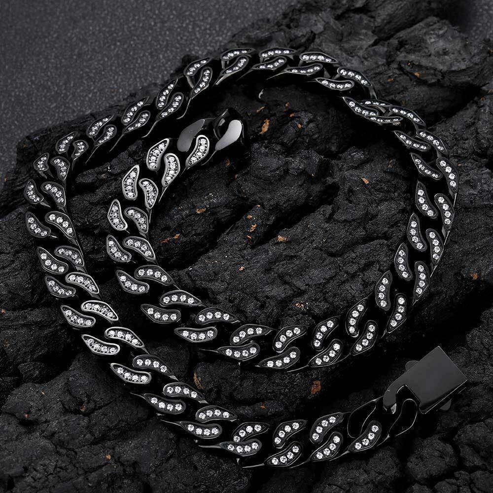 CNC Inlaid Dia 12mm Stainless Hip Hop Four-Sided Full Zircon Cuban Chain Titanium Steel Necklace cce6