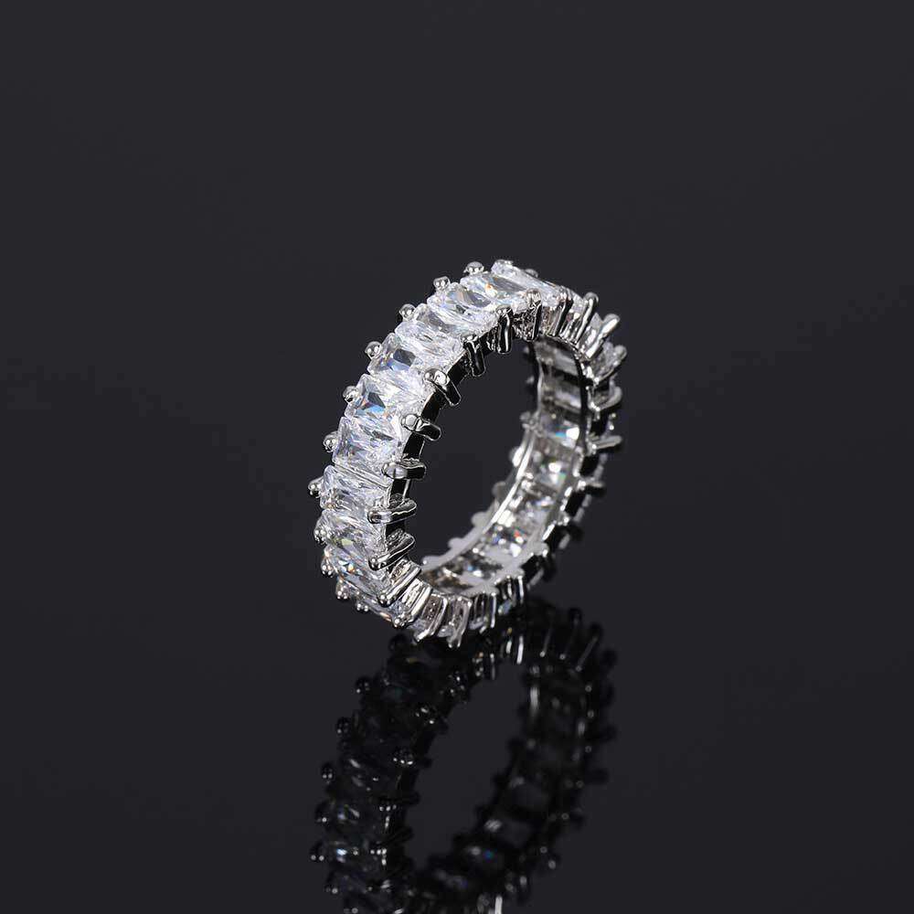 6mm Single Row T Square Zircon Real Gold Plated Personalized Design Hip Hop Unisex Couple Ring 6bd0