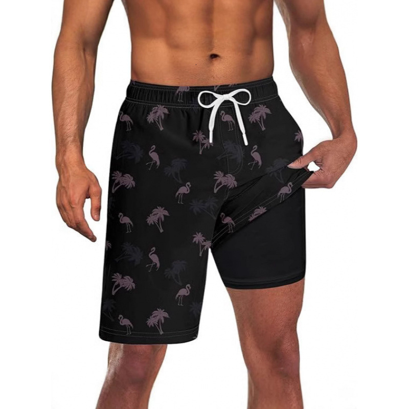 Designer Beach Pants Latest European And American Trend Cross-border Amazon Exclusive Double-layer Beach Shorts Men's Casual Sports Shorts Free S