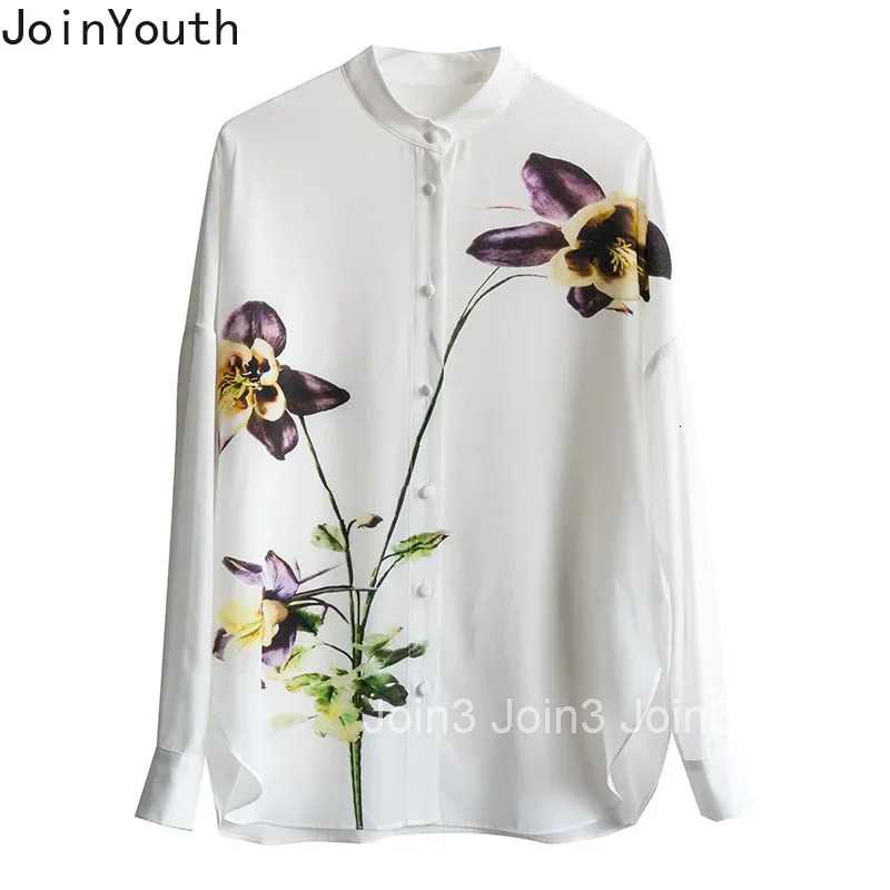 Floral Long Sleeve Womens Shirts Stand Neck Loose Blouses 2025 Blusas Mujer De Moda Loose Vintage Korean Blouse Tops Female