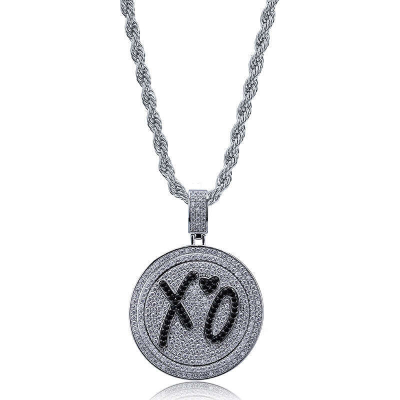 Hip Hop XO Rap Street Pendant Micro Paved Zircon Men's Trendy Ins Double Layer Rotatable Disc Necklace