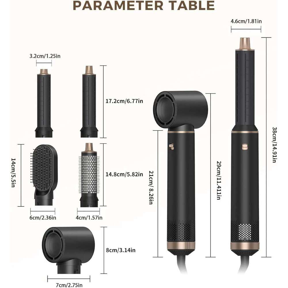 5 In 1 Hot Air Comb Professional Curling Iron Straighten High Speed Hair Dryer Volumizing With Detachable Attachments