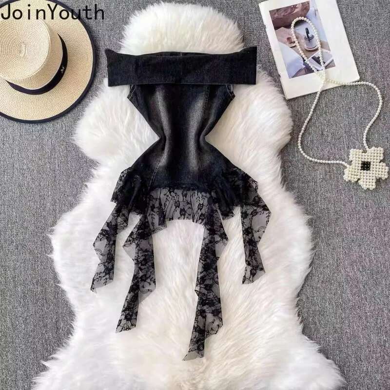 Sexy Vest Womens Clothes Slash Neck Tunic Tees Patchwork Lace Tassel Backless Camis 2025 Ropa Mujer Folds Chic Summer Y2k Tanks